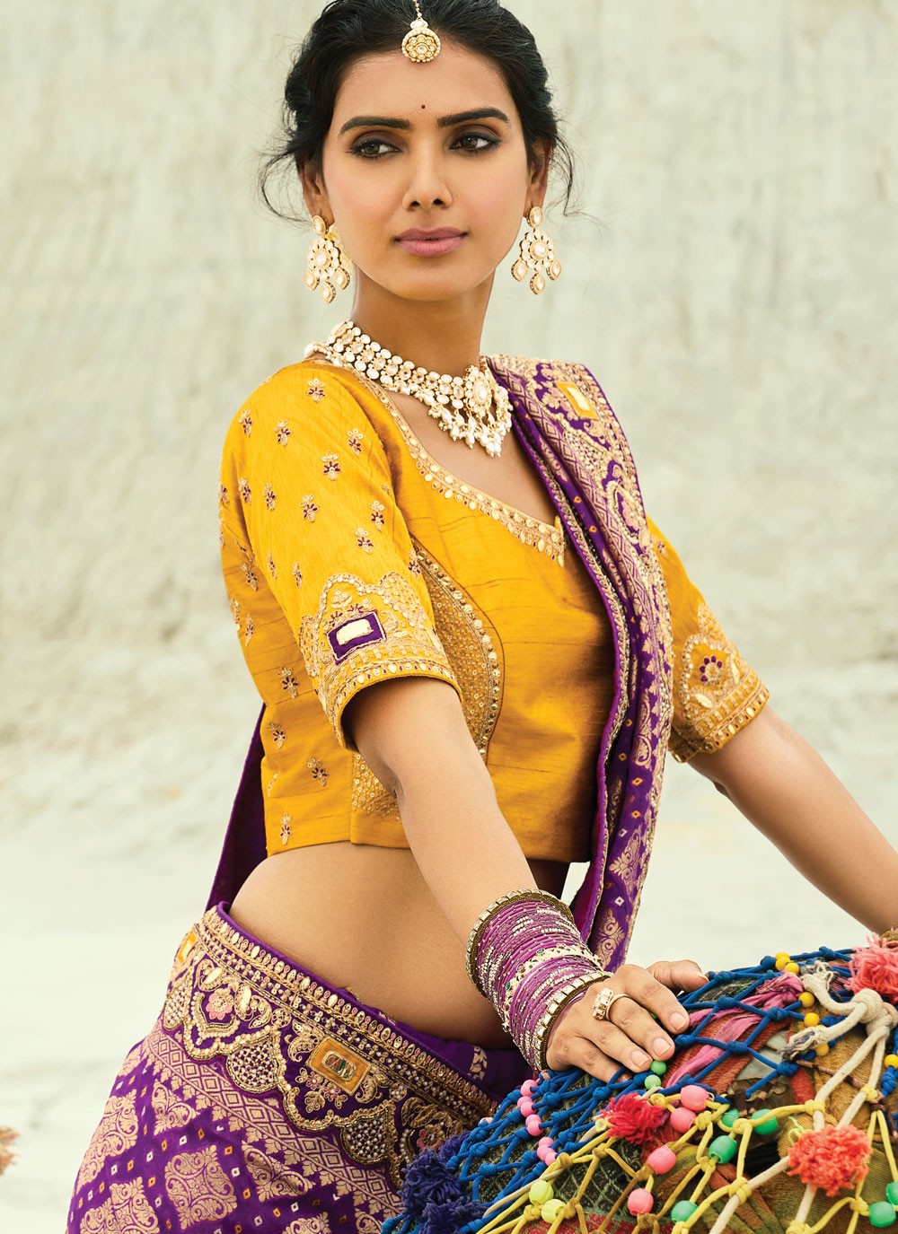 Purple Pure Georgette Contemporary Saree Bandhej, Cutdana, Embroidered, Fancy Work, Zari S19129
