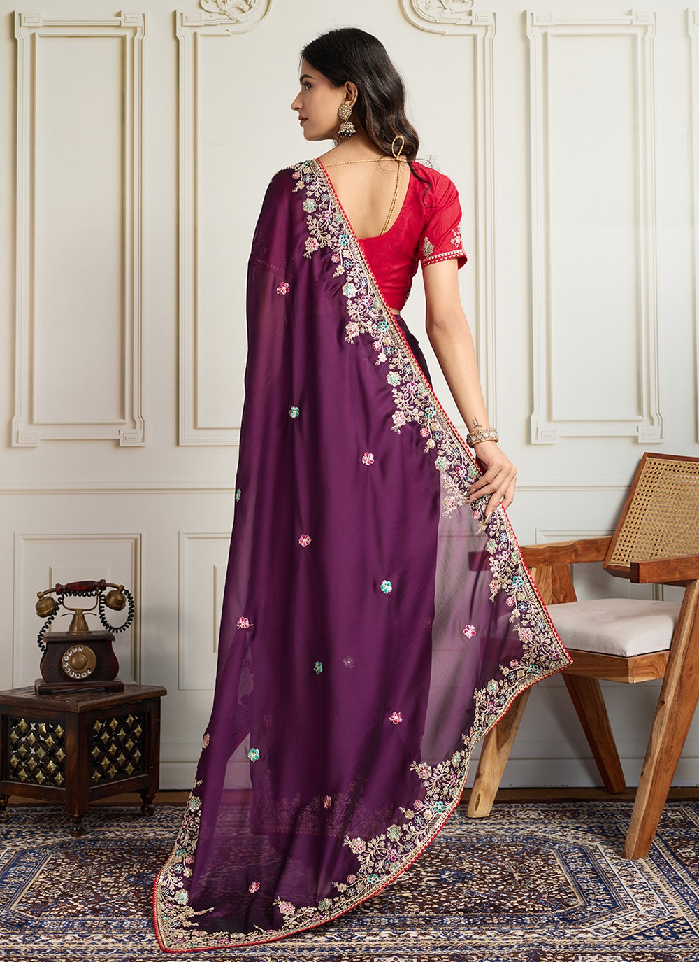 Purple Georgette Contemporary Saree Embroidered S19114