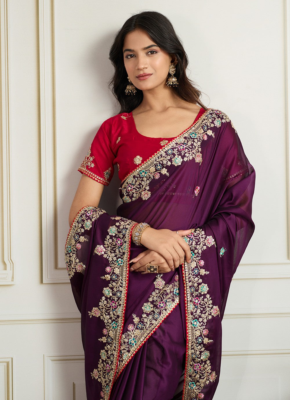 Purple Georgette Contemporary Saree Embroidered S19114