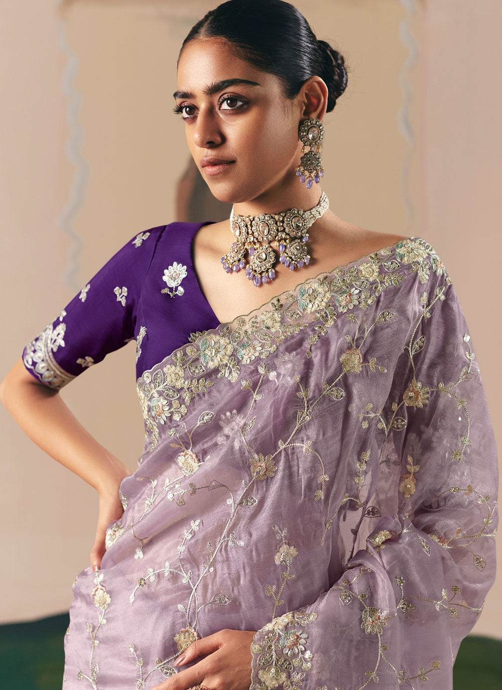 Purple Fancy Fabric Contemporary Saree Embroidered, Sequins S20027