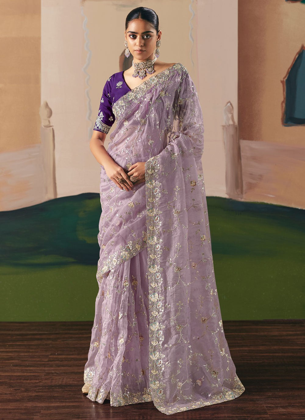 Purple Fancy Fabric Contemporary Saree Embroidered, Sequins S20027