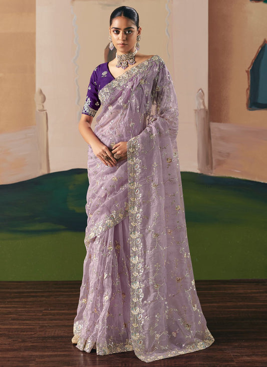 Purple Fancy Fabric Contemporary Saree Embroidered, Sequins S20027