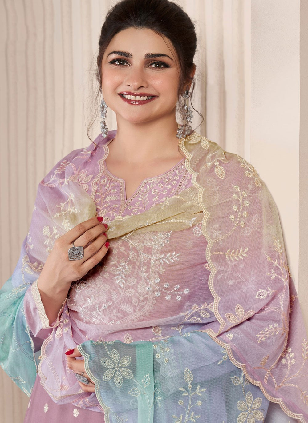 Pant Style Suit Embroidered, Thread Purple T7198