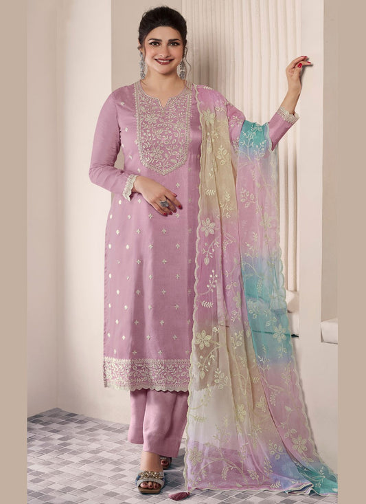 Pant Style Suit Embroidered, Thread Purple T7198