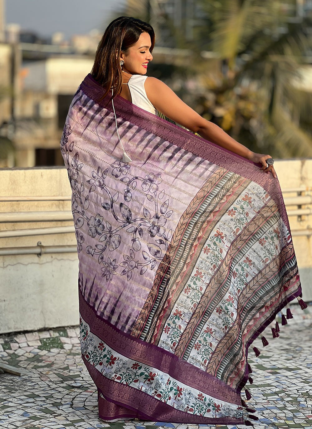 Printed Chanderi Purple Saree S13887