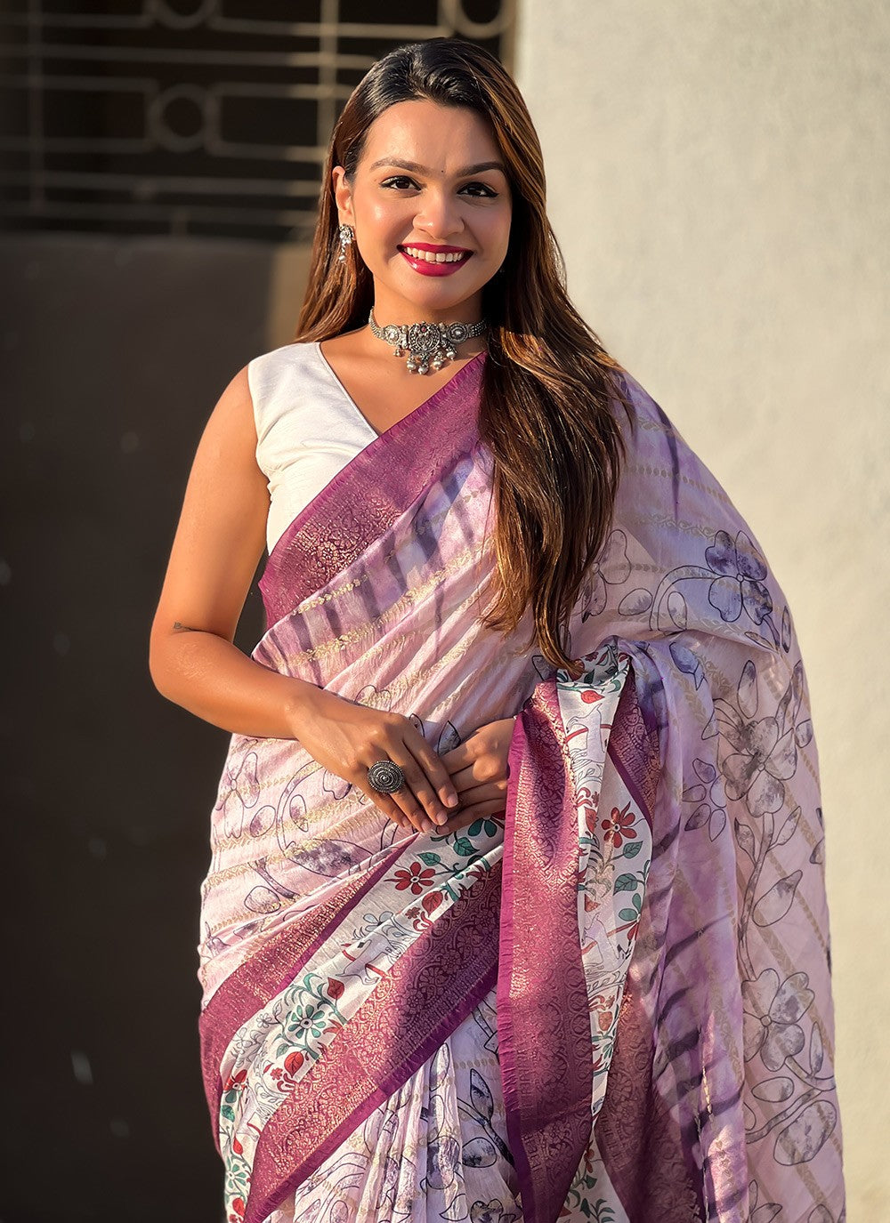 Printed Chanderi Purple Saree S13887