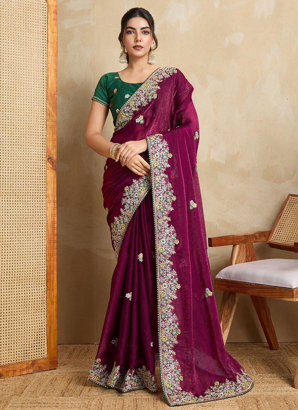 Purple Chiffon Contemporary Saree Embroidered S16189