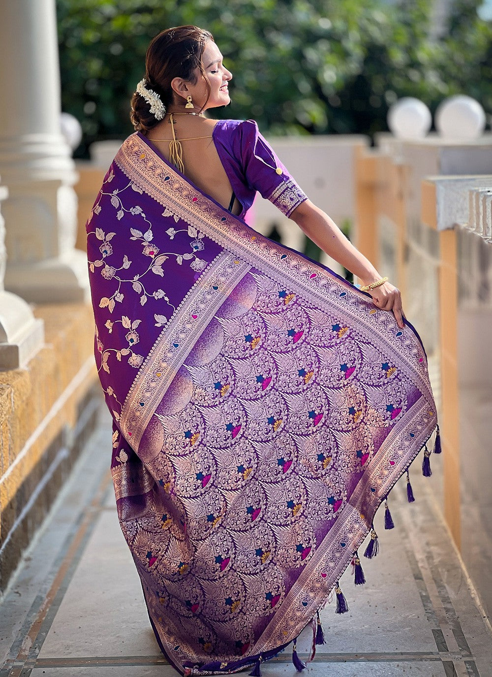 Purple Banarasi Silk Classic Saree Jacquard Work, Woven S16589