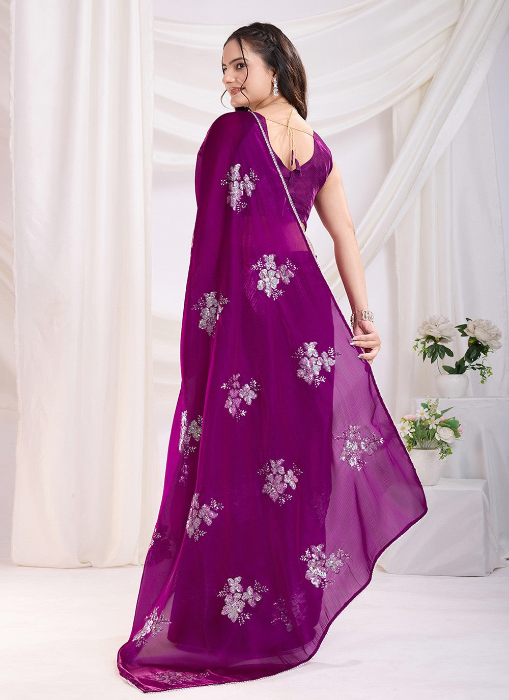 Embroidered Jimmy Chu Purple Saree S14093