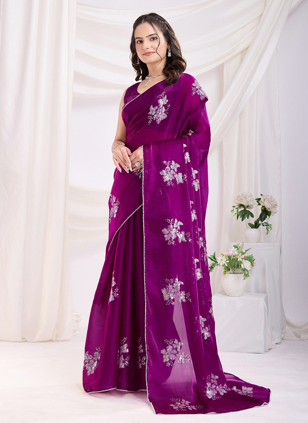 Embroidered Jimmy Chu Purple Saree S14093
