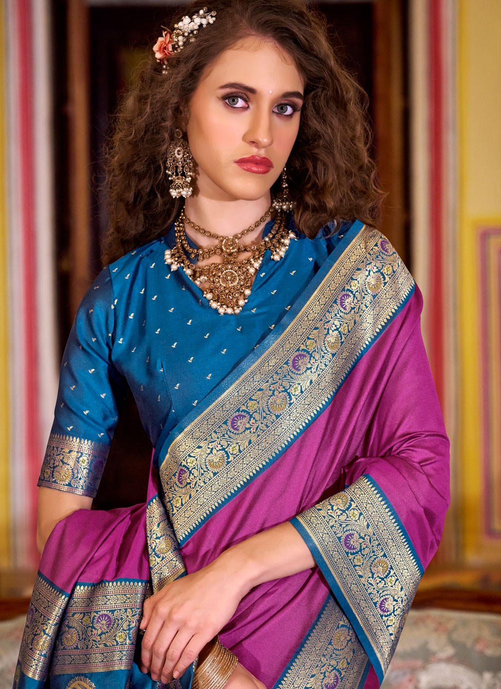 Purple Silk Contemporary Saree Weaving Zari S19094