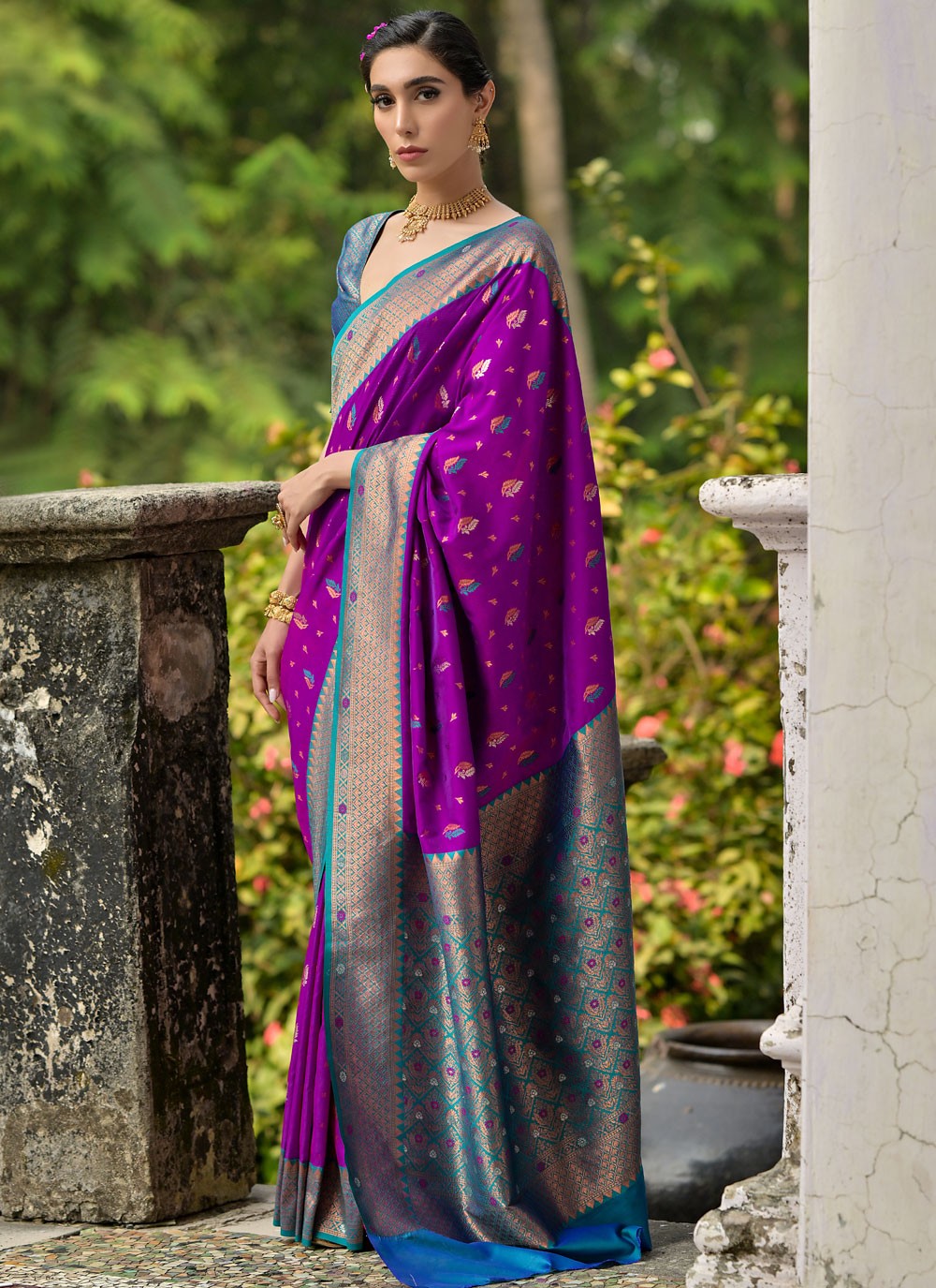 Traditional Woven Purple Banarasi Silk Saree S13051