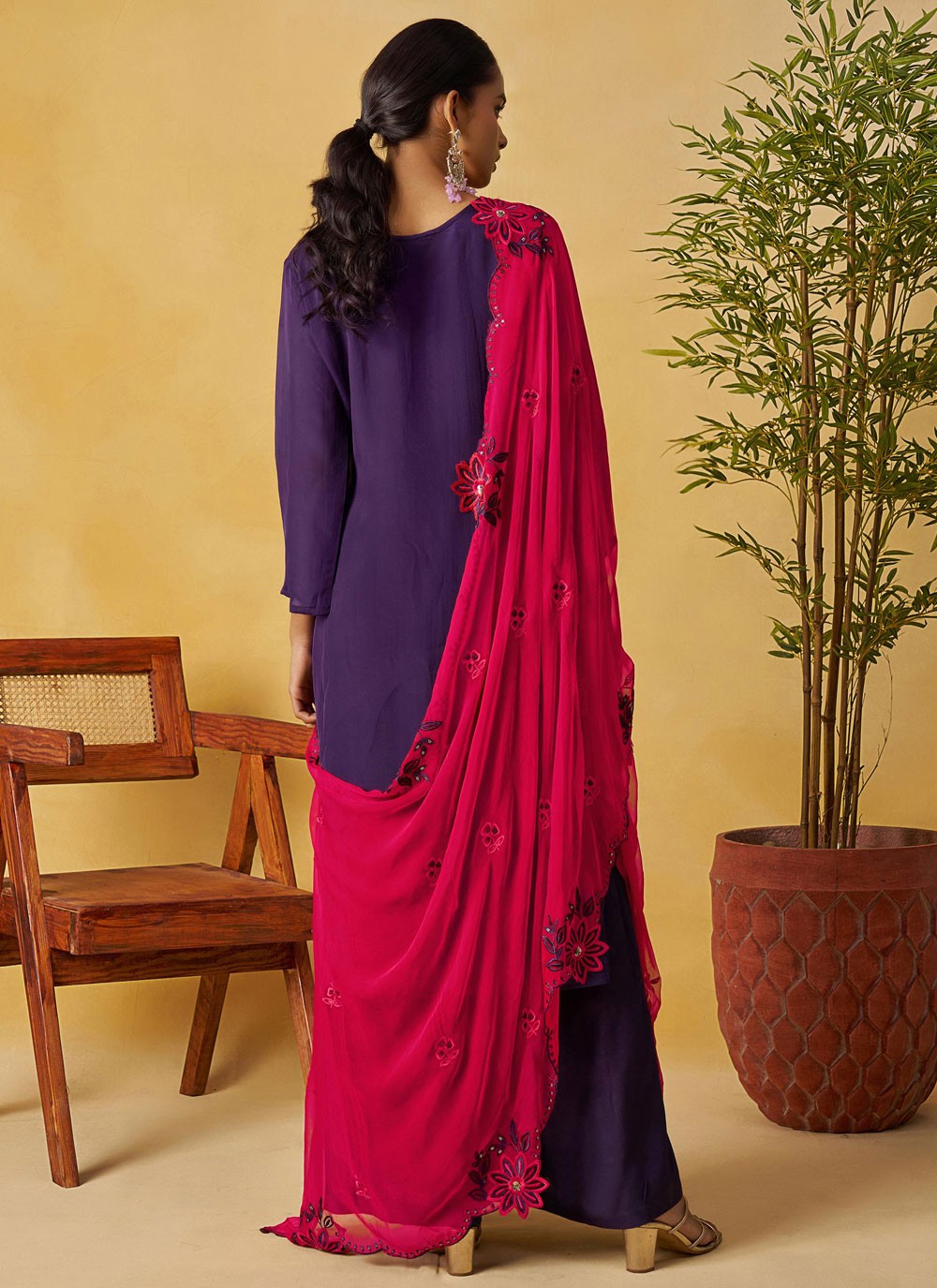 Palazzo Suit Embroidered Purple T8893