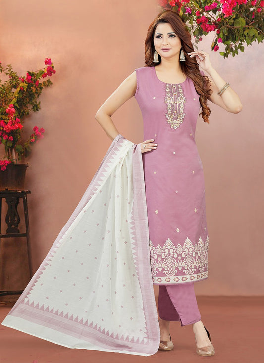 Pant Style Suit Embroidered Purple T8044