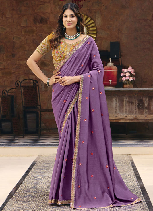 Purple Silk Traditional Saree Embroidered S20223