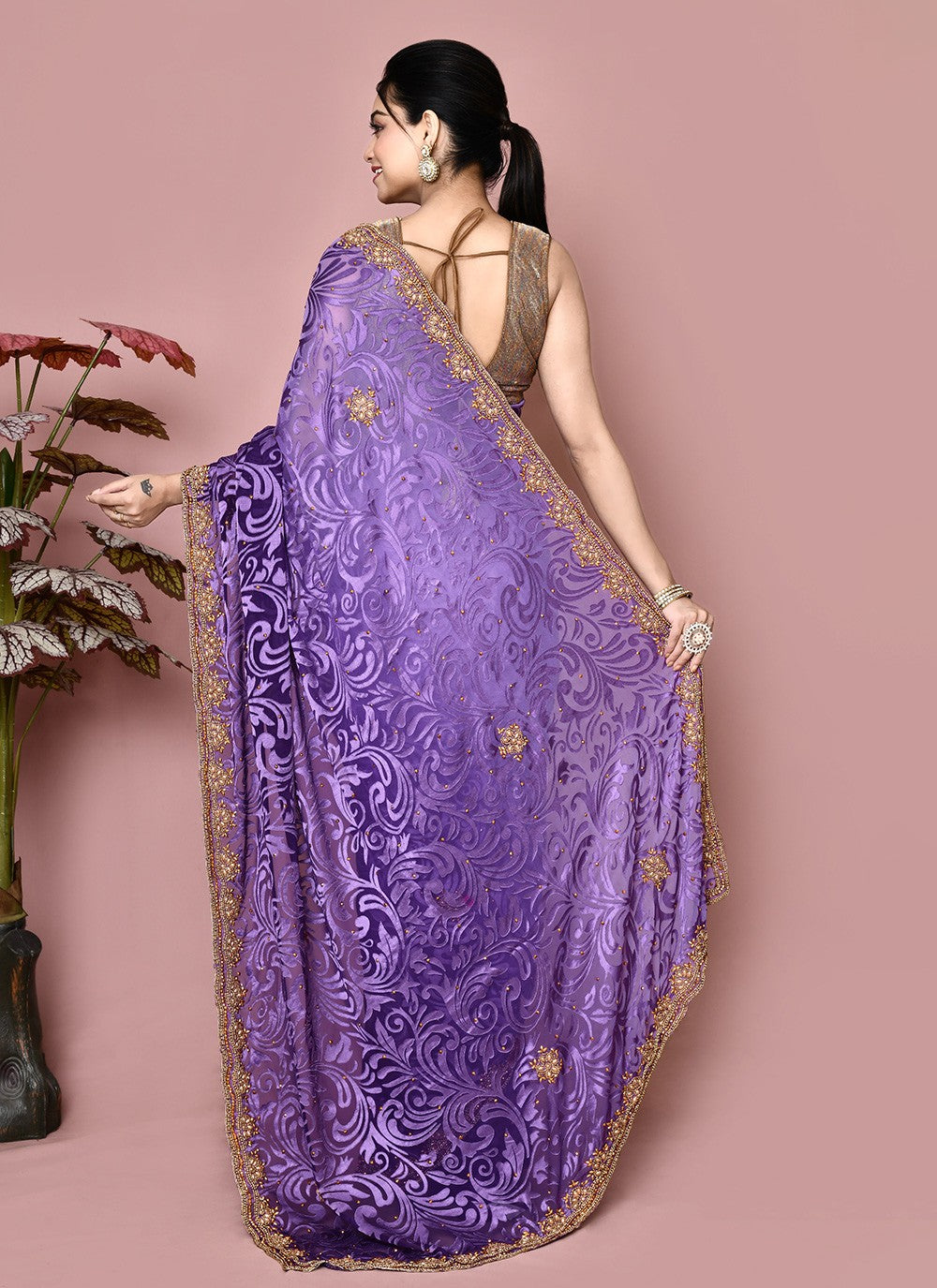 Classic Hand Embroidery Jimmy Chu Saree - S9359