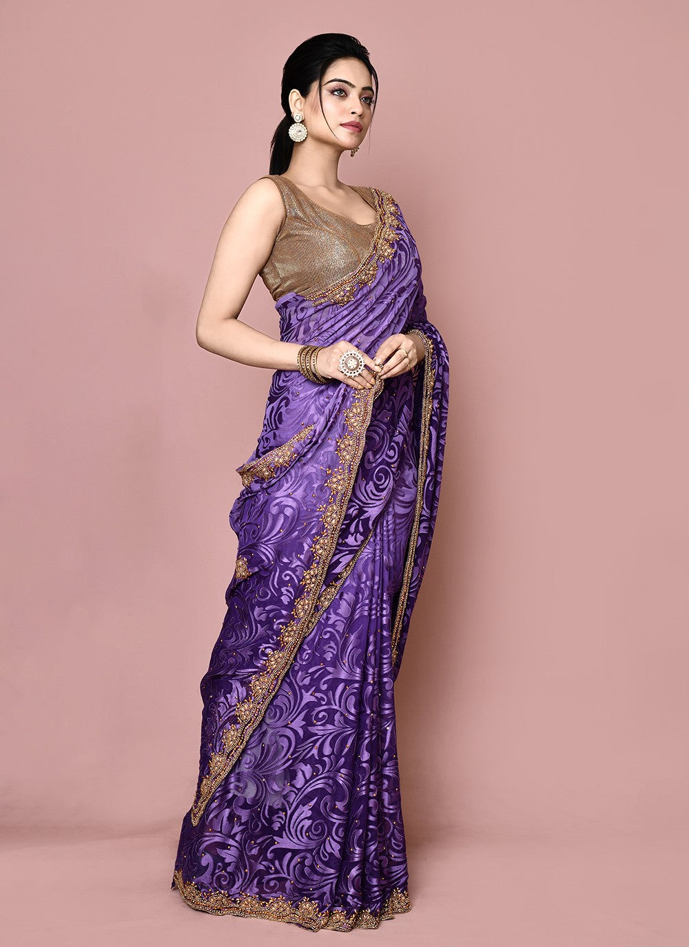 Classic Hand Embroidery Jimmy Chu Saree - S9359