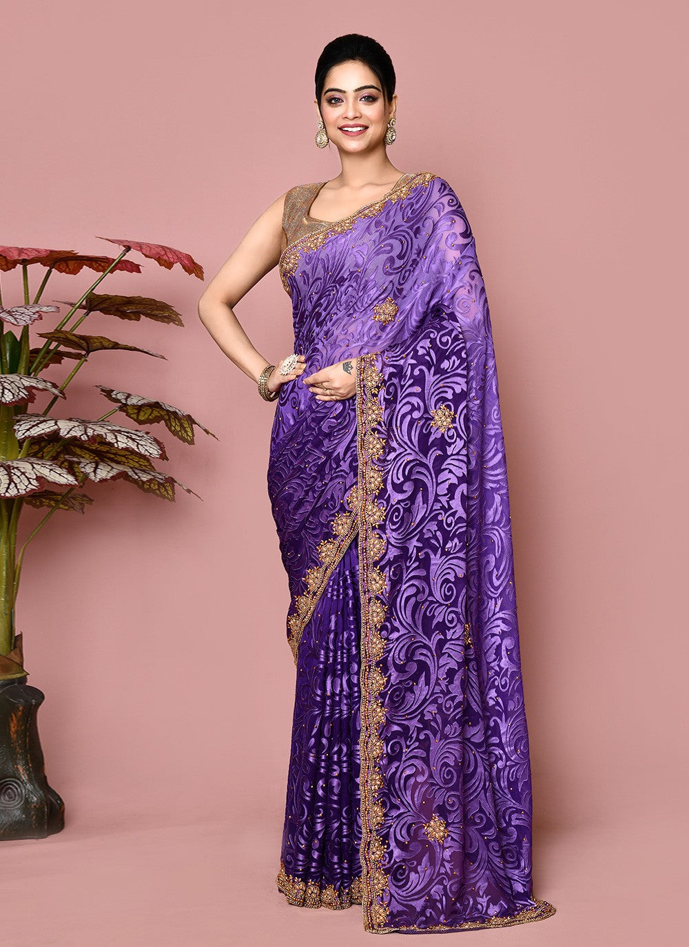 Classic Hand Embroidery Jimmy Chu Saree - S9359