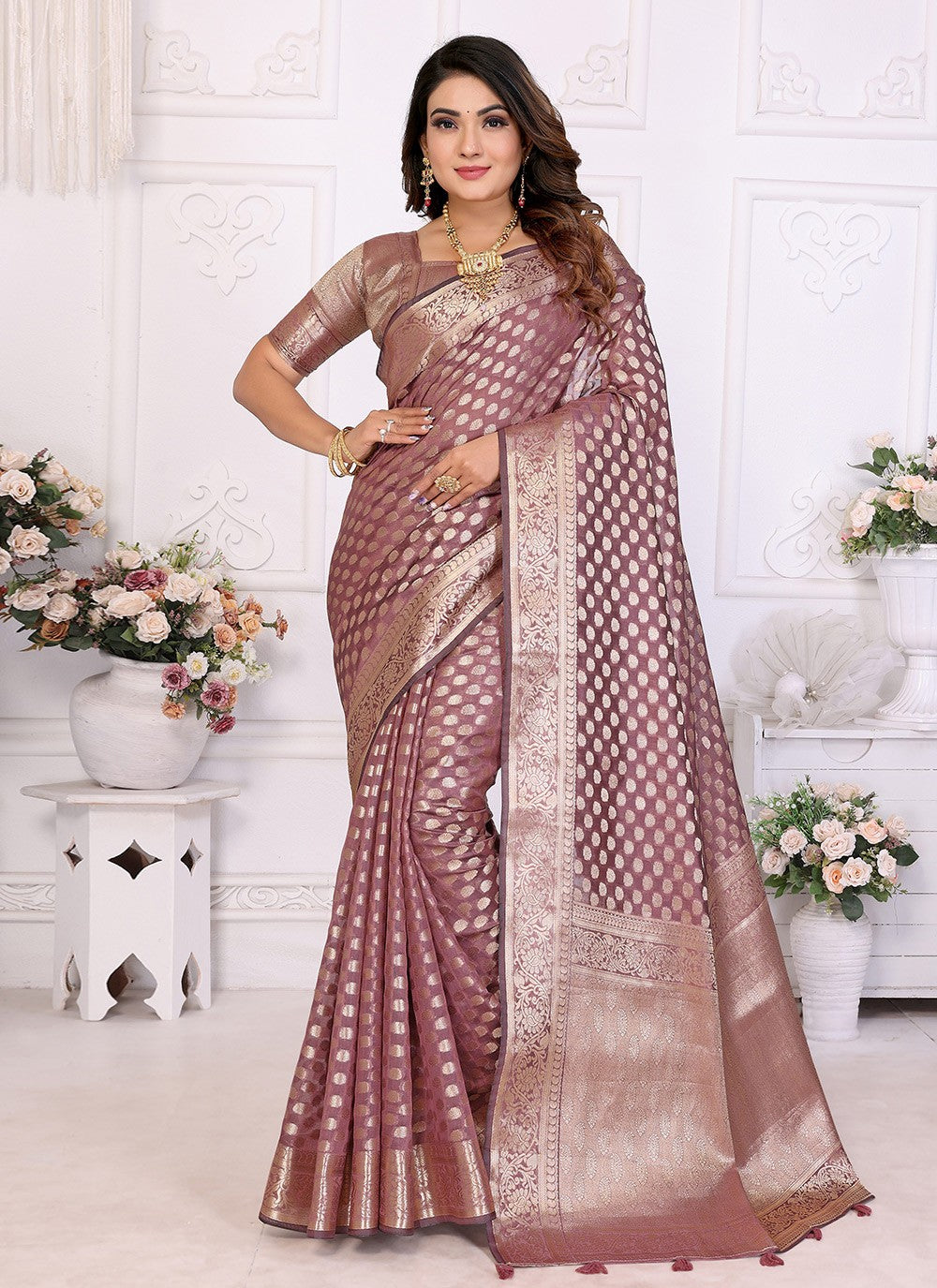 Trendy Saree Woven Purple Organza Saree S13600