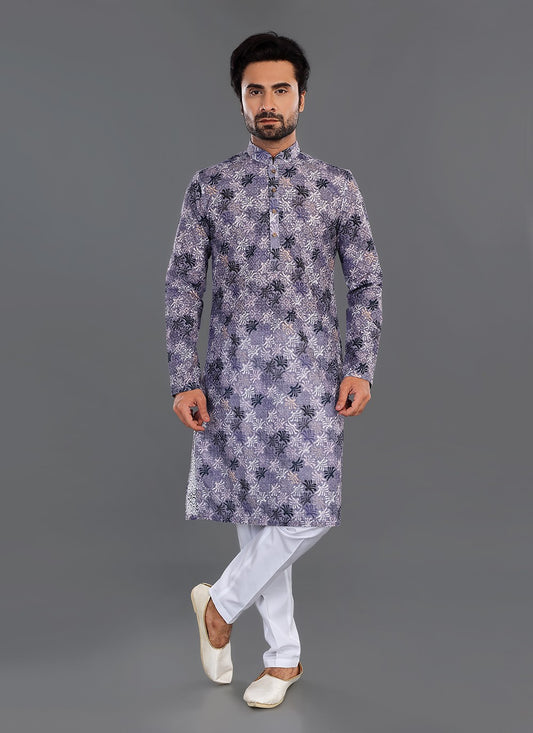 Printed Cotton Purple Kurta Pyjama - M8069
