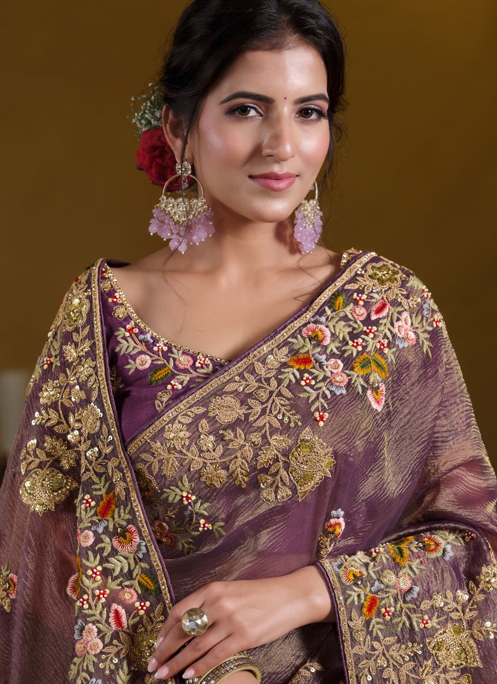 Traditional Embroidered Purple Banarasi Silk Saree S12634