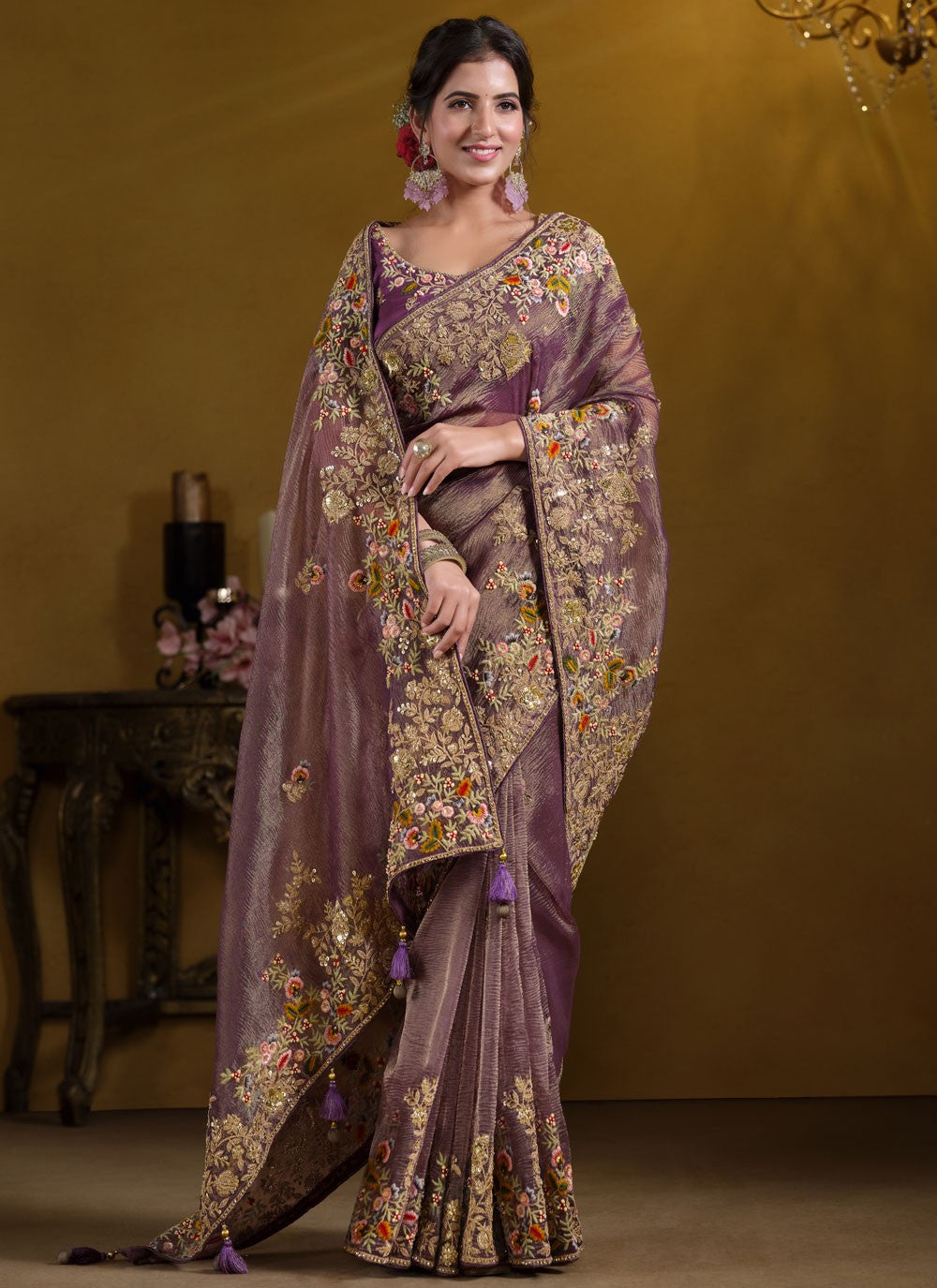 Traditional Embroidered Purple Banarasi Silk S12634