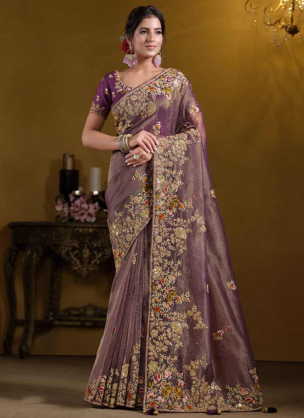 Traditional Embroidered Purple Banarasi Silk S12634