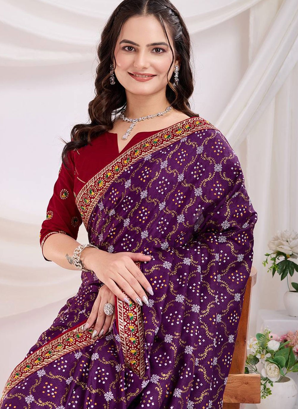 Designer Weaving Zari Purple Silk S12975