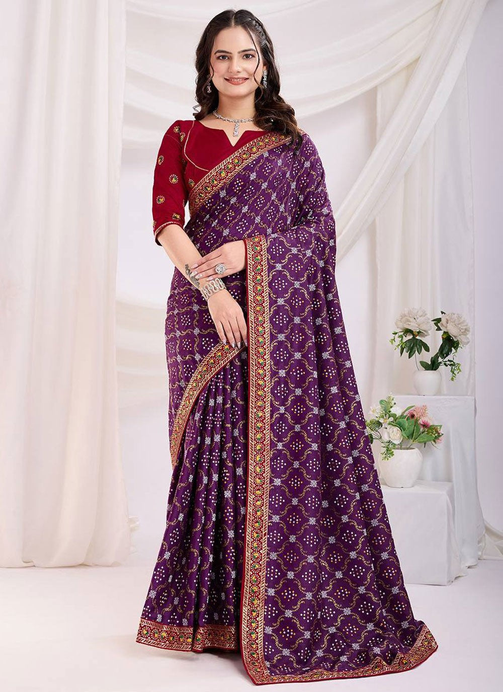 Designer Weaving Zari Purple Silk S12975