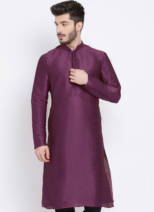 Embroidered Dupion Silk Purple Kurta - M2307
