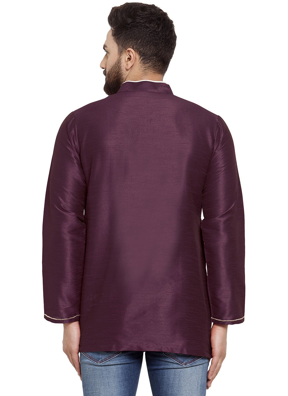 Machine Embroidery Dupion Silk Purple Short Kurta - M5730