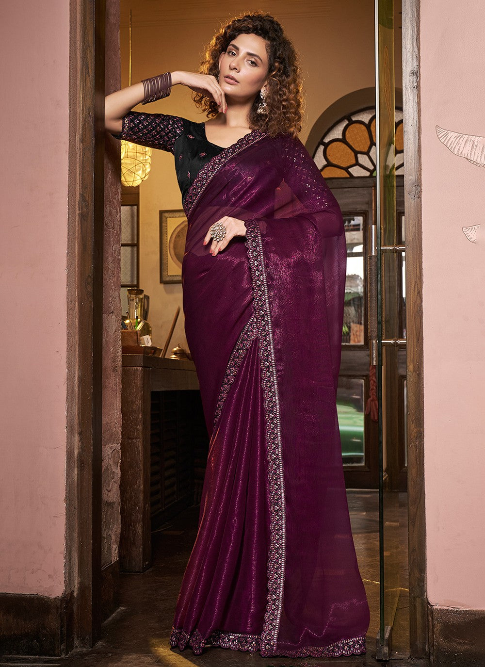 Trendy Embroidered Chiffon Saree - S3425