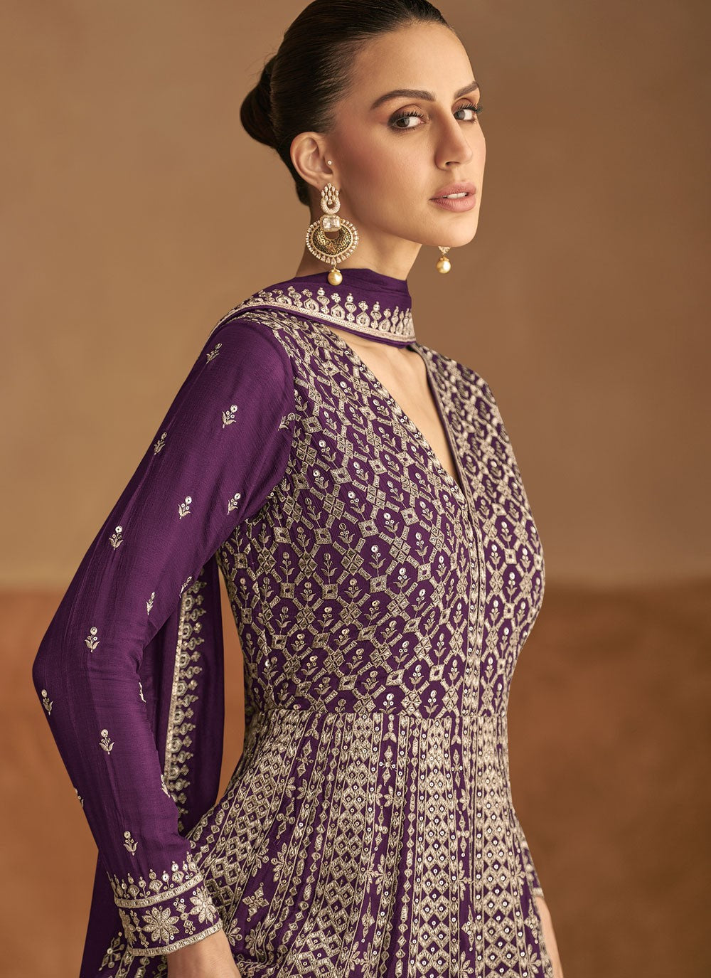 Embroidered Chinon Purple Gown G19784