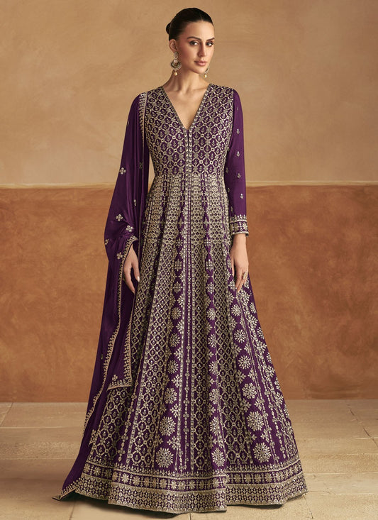 Embroidered Chinon Purple Gown G19784