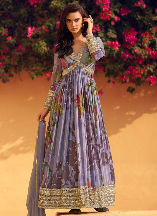 Embroidered Chinon Gown - G1858