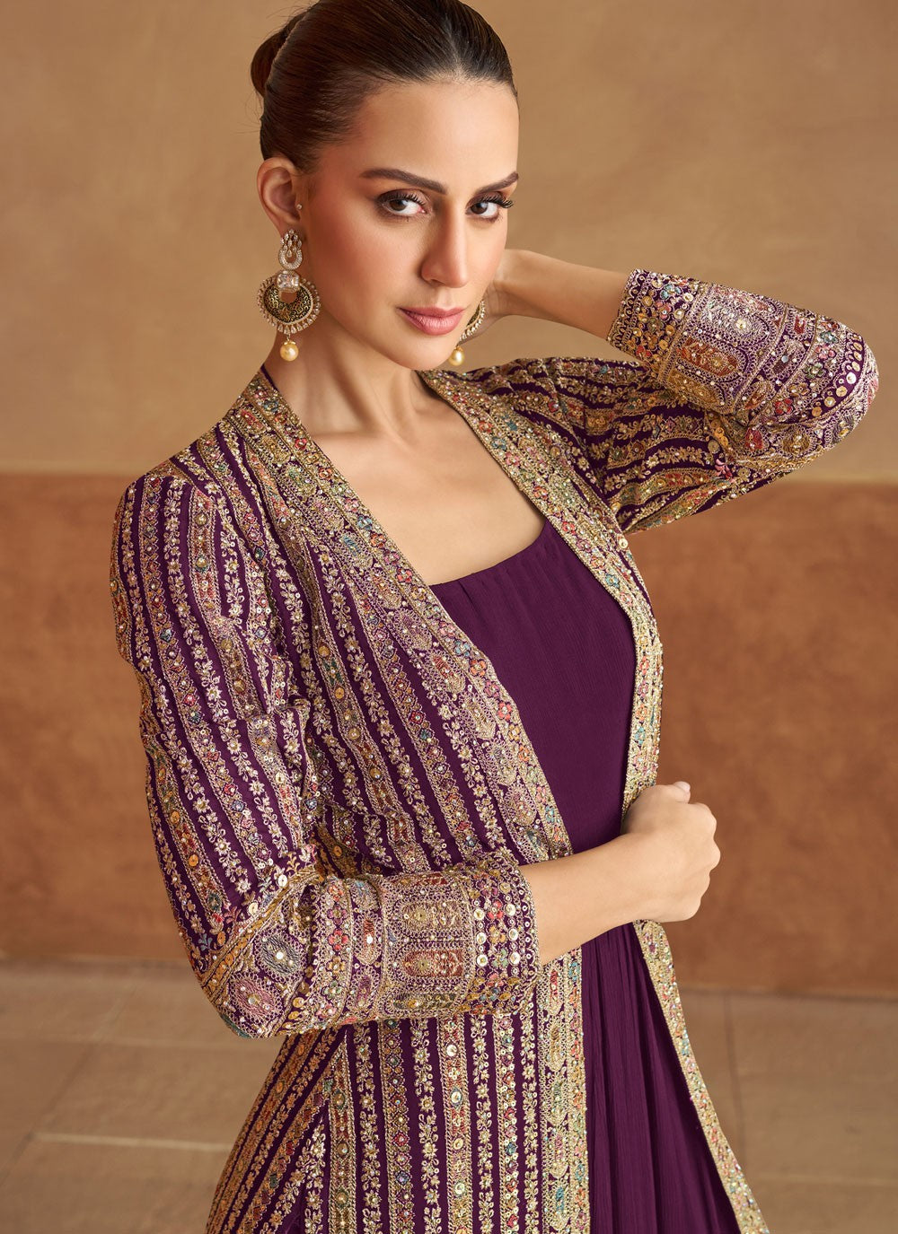 Embroidered Georgette Purple Gown G19794