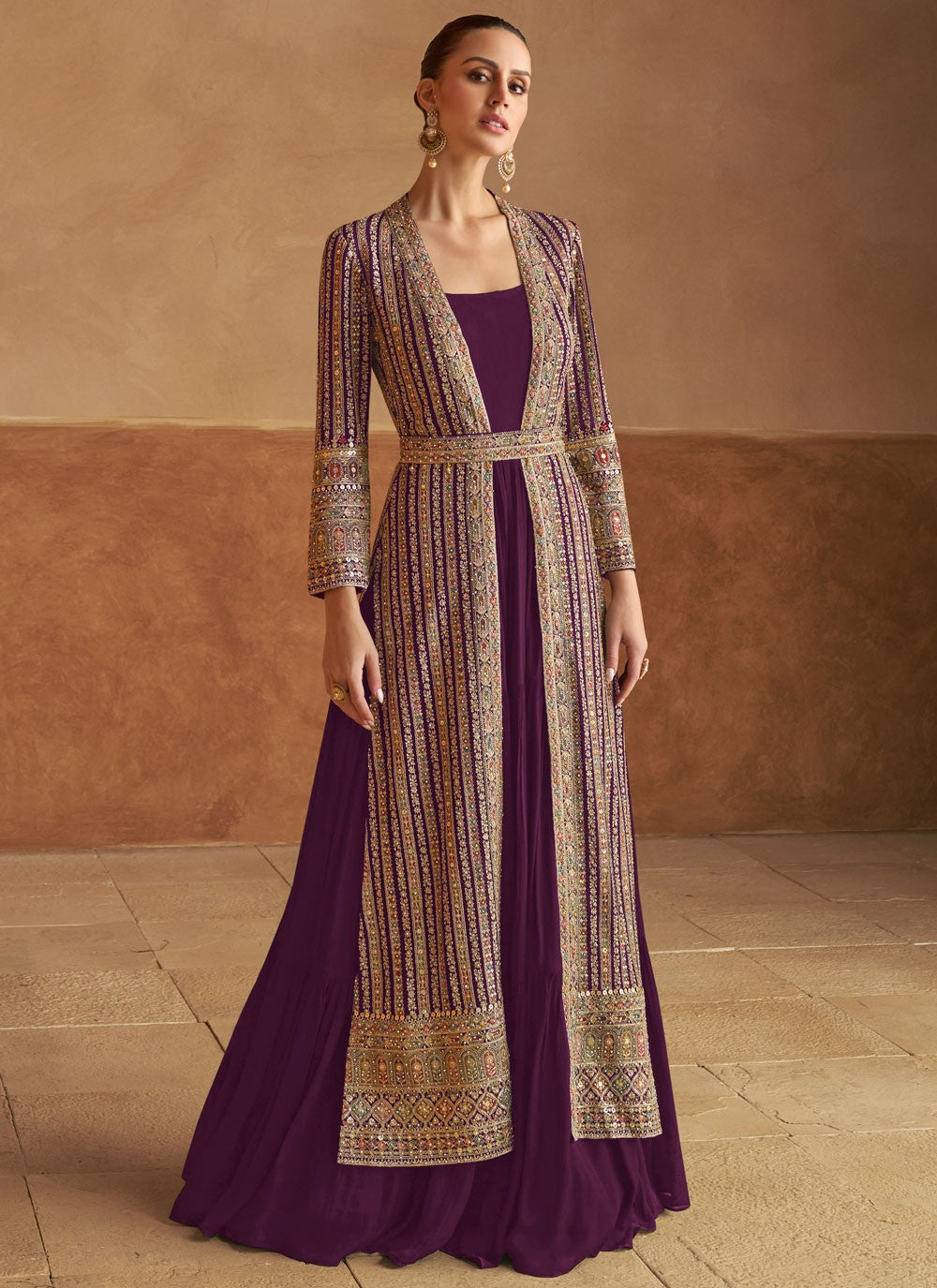 Embroidered Georgette Purple Gown G19794