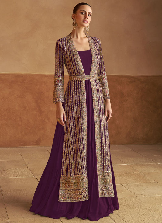 Embroidered Georgette Purple Gown G19794