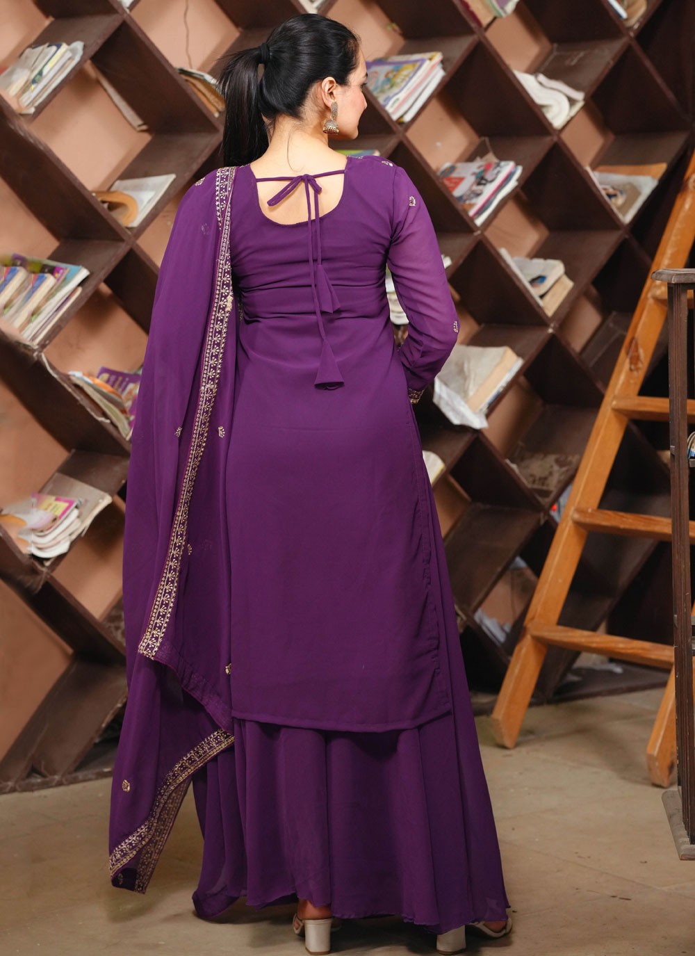 Salwar Suit Embroidered, Sequins, Zari Purple T7639