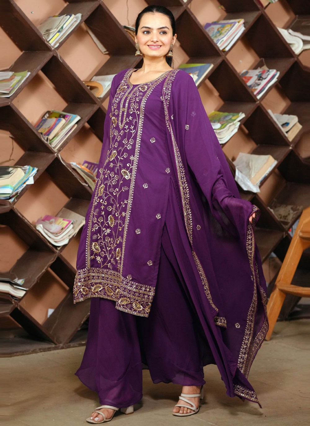 Salwar Suit Embroidered, Sequins, Zari Purple T7639