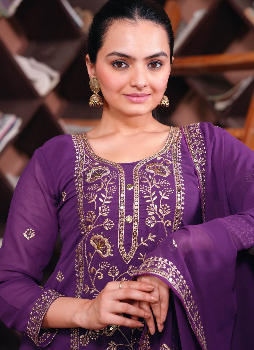 Salwar Suit Embroidered, Sequins, Zari Purple T7639