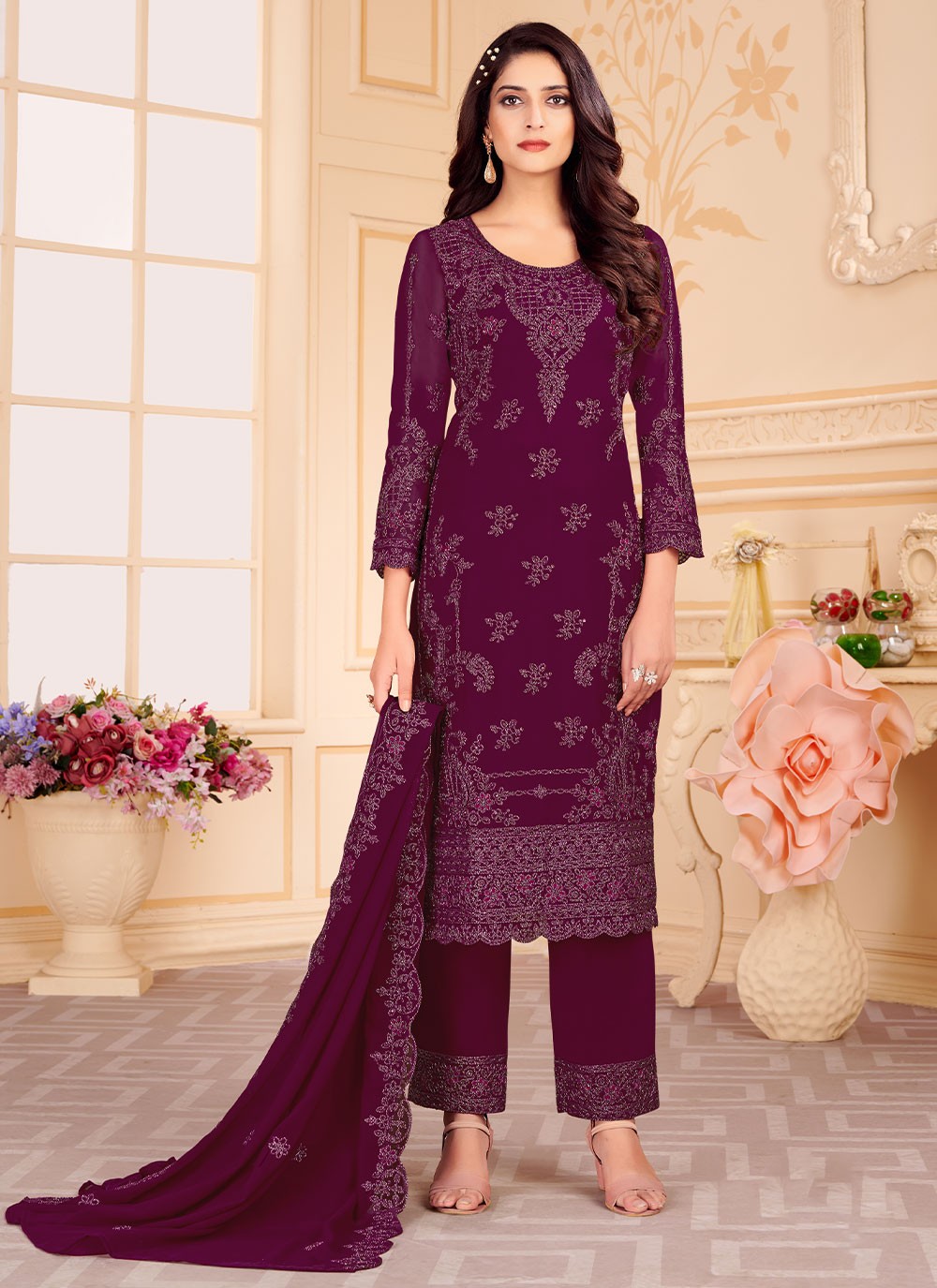 Faux Georgette Straight Suit - T935