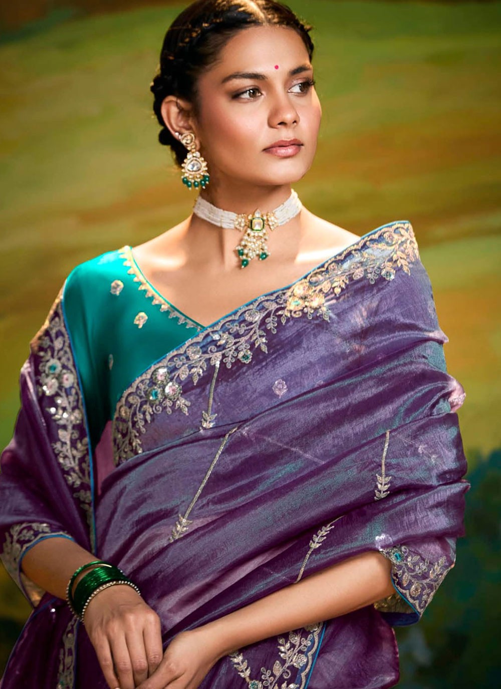 Embroidered Fancy Fabric Purple Classic Saree S15259