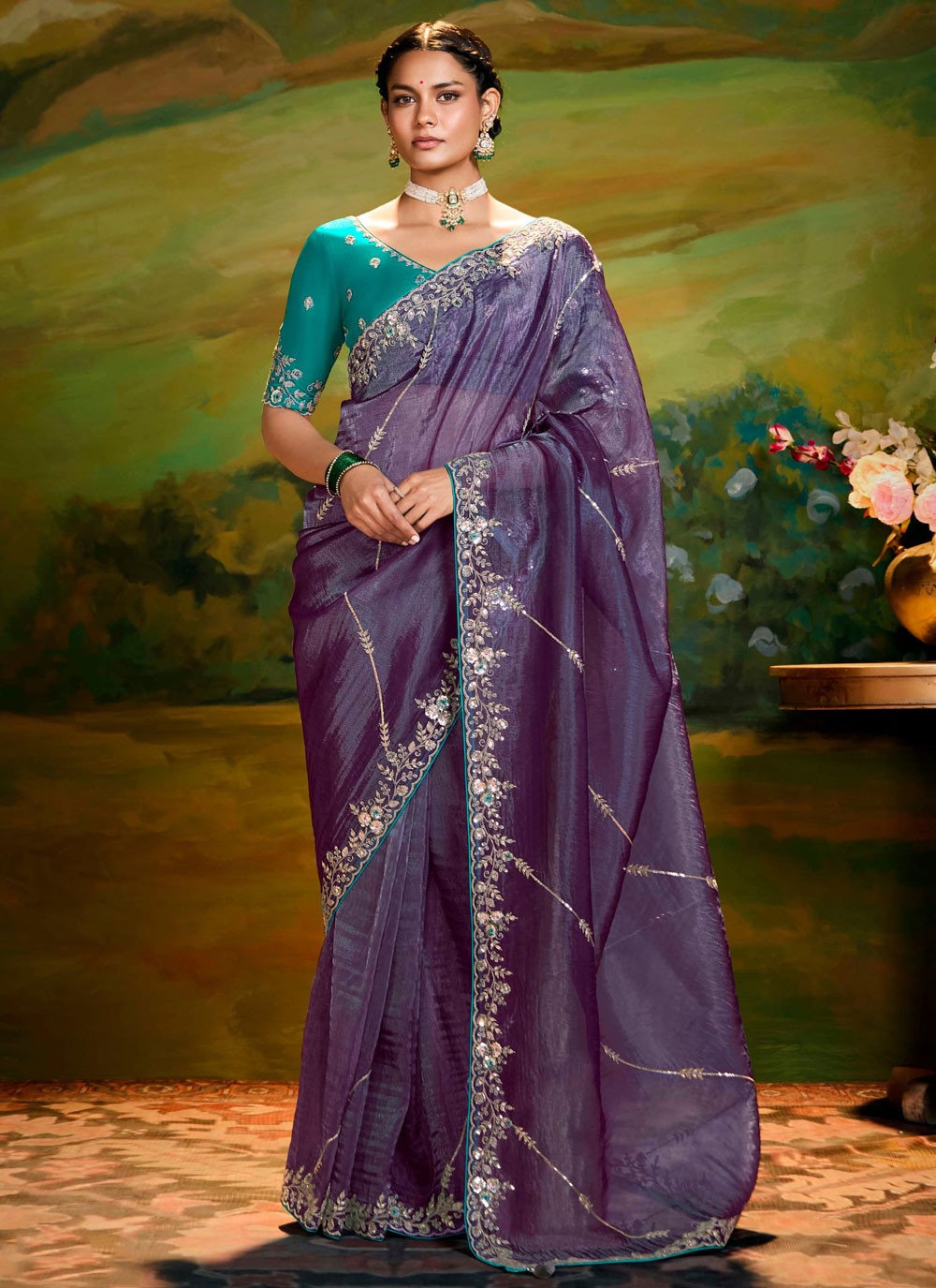 Embroidered Fancy Fabric Purple Classic Saree S15259