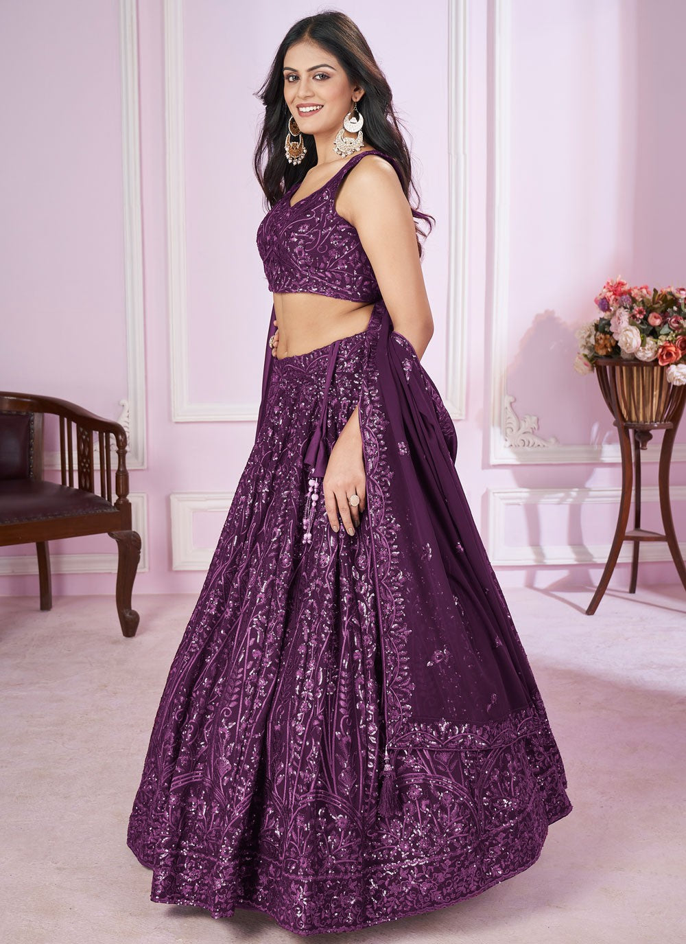 Embroidered Net A - Line Lehenga - L2142