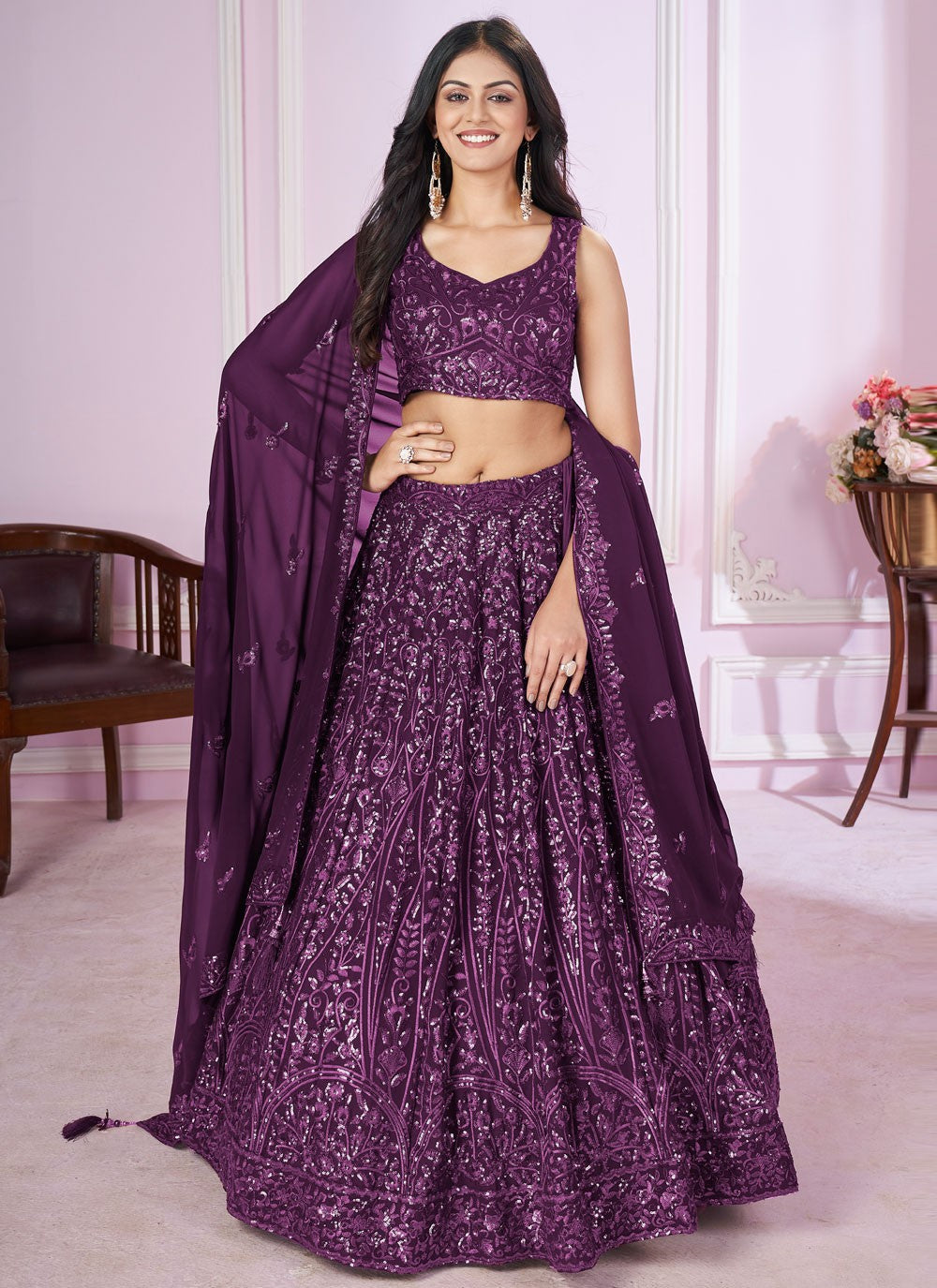 Embroidered Net A - Line Lehenga - L2142
