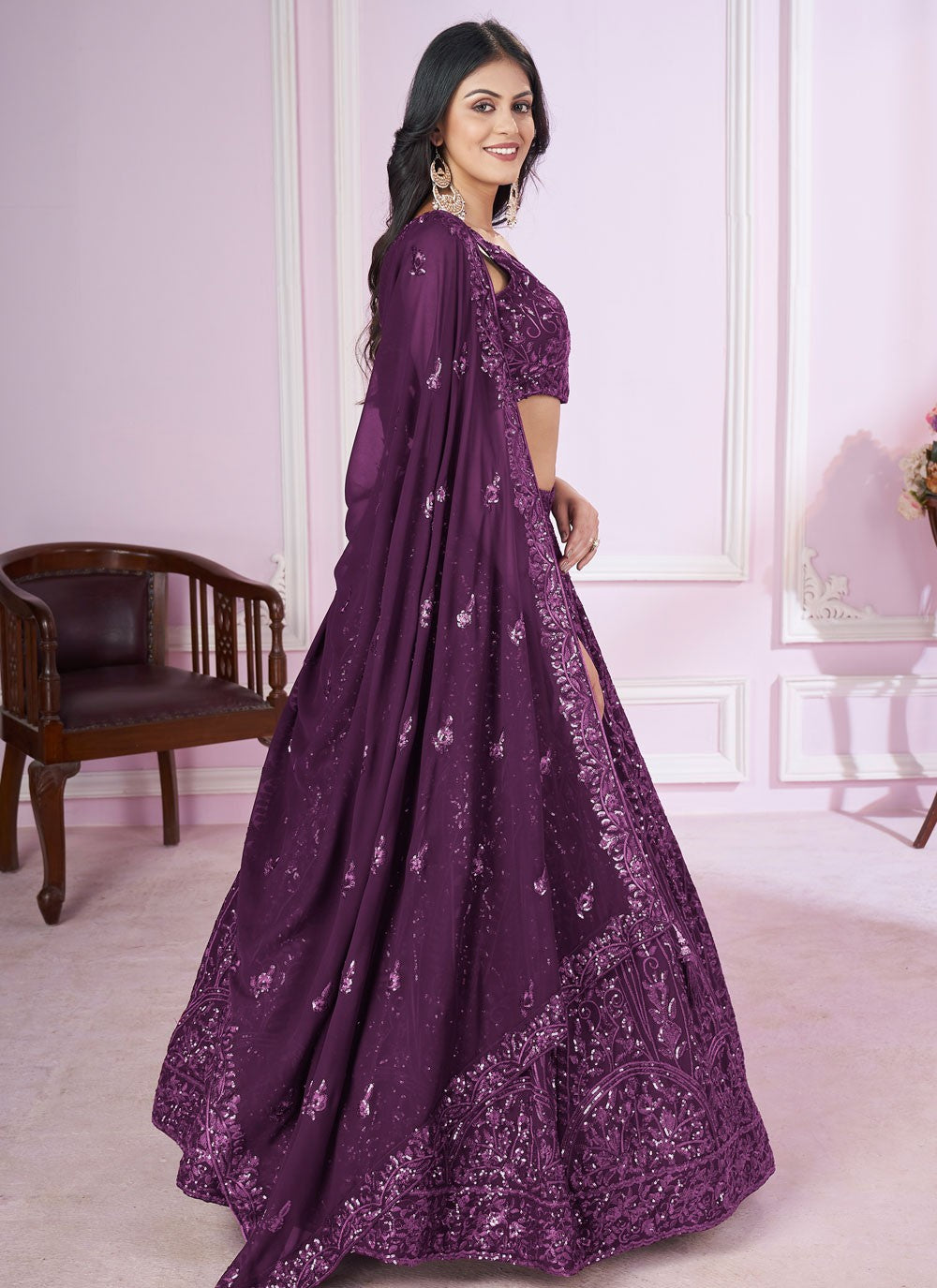 Embroidered Net A - Line Lehenga - L2142