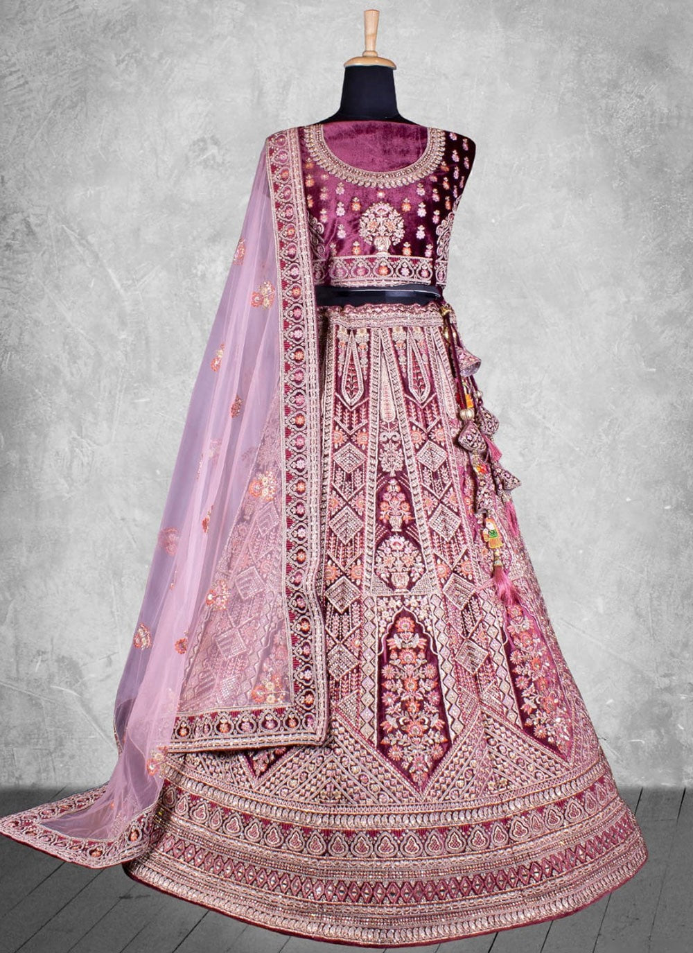 Velvet Engagement, Mehandi & Sangeet, Reception, Wedding A - Line Lehenga L3584