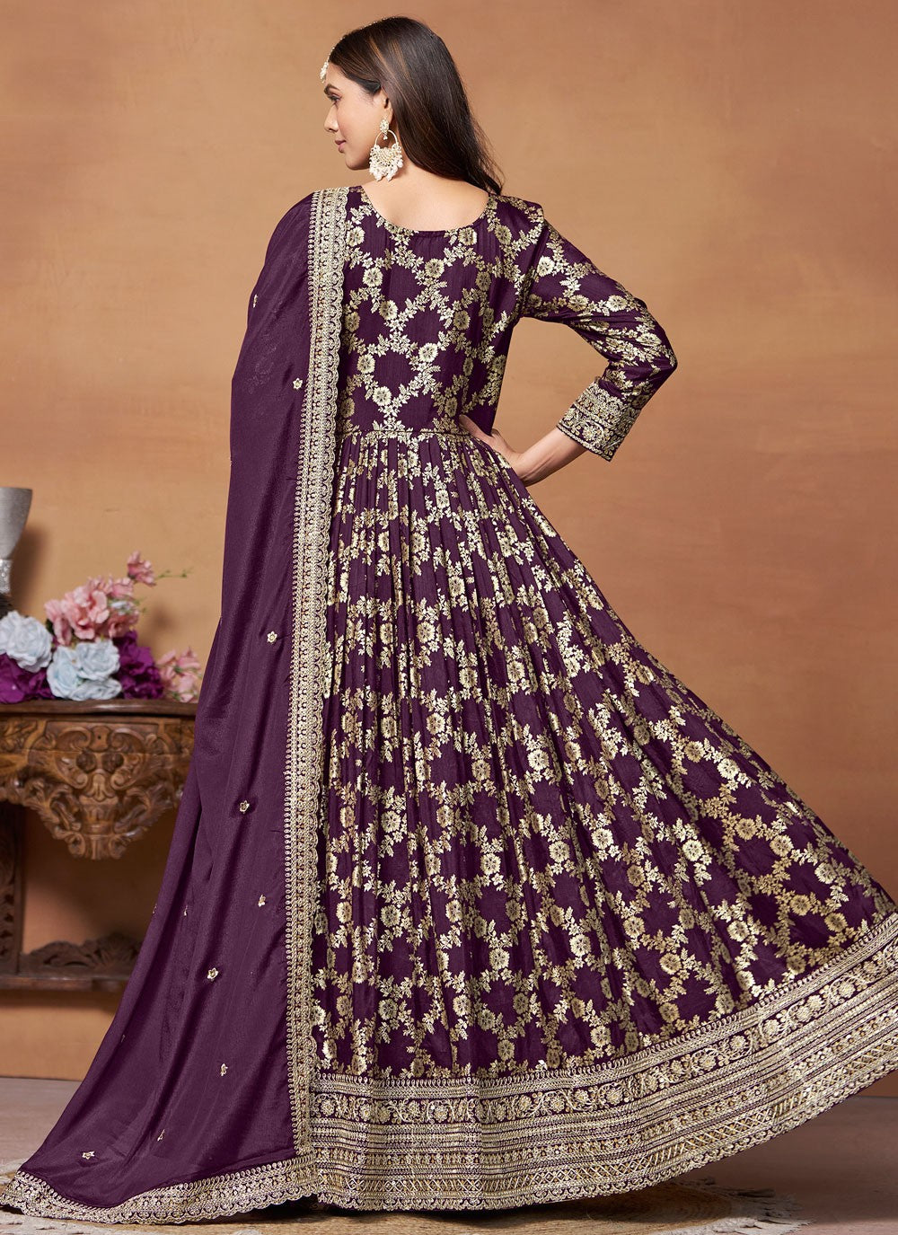 Embroidered Jacquard Purple Salwar Suit - M7664