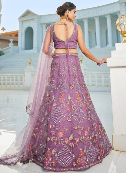 Beads Net Purple Lehenga - L3381